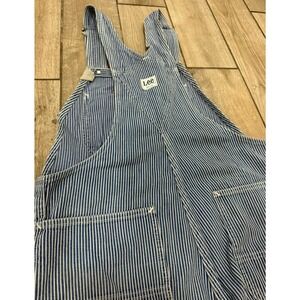 VNTG Lee Men Striped Hickory Stripe Denim Bib Overalls Workwear Dungarees